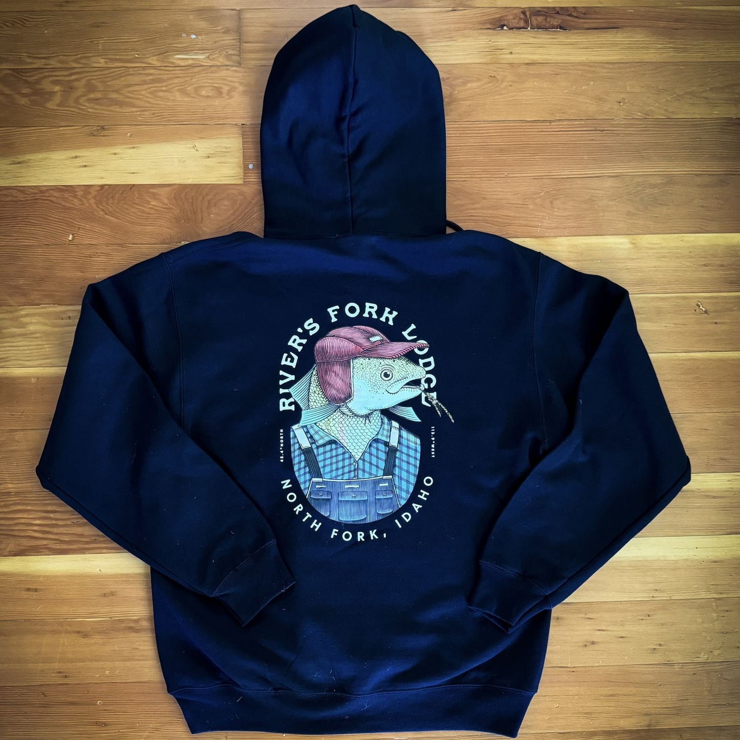 Pre-order: Iconic River's Fork Lodge Fish Man Hoodie (Black)